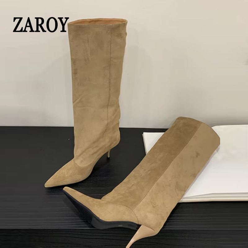 Knee High Boots Women - ZAROY ニーハイブーツ レディース 冬用 暖かいスノーブーツ セクシーな細ヒール
