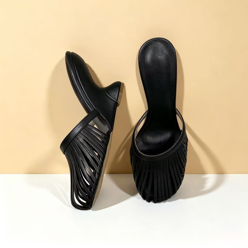 Women'S Shoes Quality - 2026年夏 レディース メタリックストラップ カットアウト ウェッジヒール ミュール