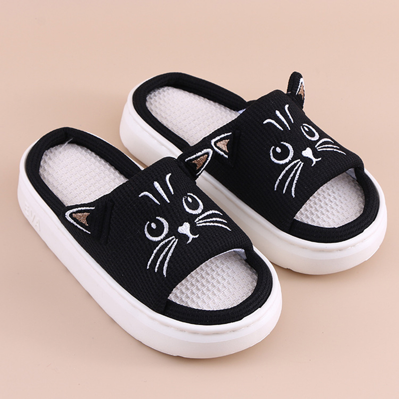 Mule Slip On - プラットフォームスリッパ女性ホームフラット春夏猫漫画デザイナーシューズガールトレンド屋内スライドソフト滑り止めフロアオープントゥ