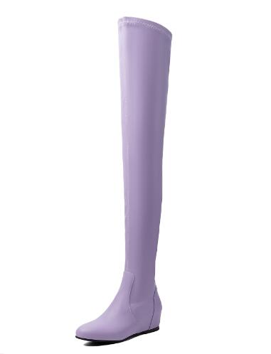 Sock Boot Women - レディース ラベンダー 無地 ストレッチ素材 膝丈ソックスブーツ ヒール内蔵