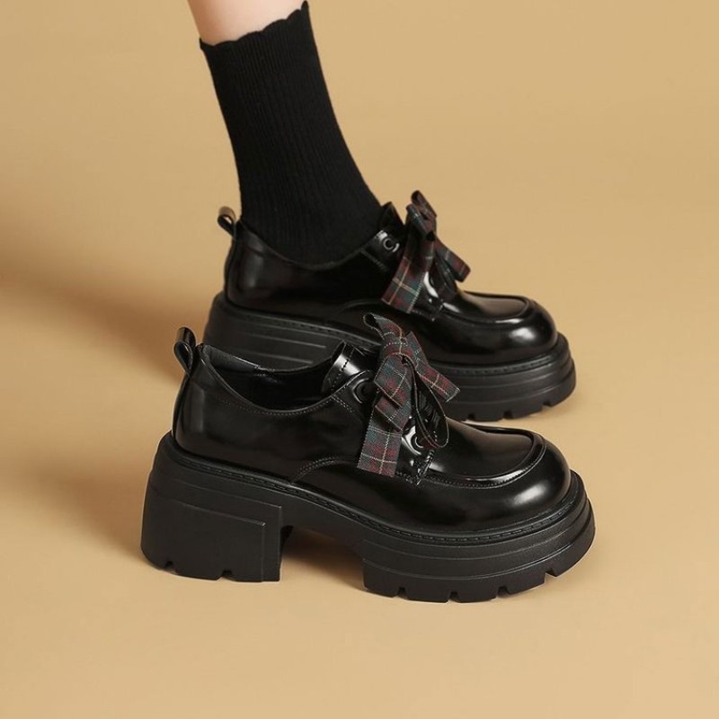 女性用、かわいらしいチェック柄のリボン付きプラットフォームオ - Oxford Lace Up Women のレビューと価格