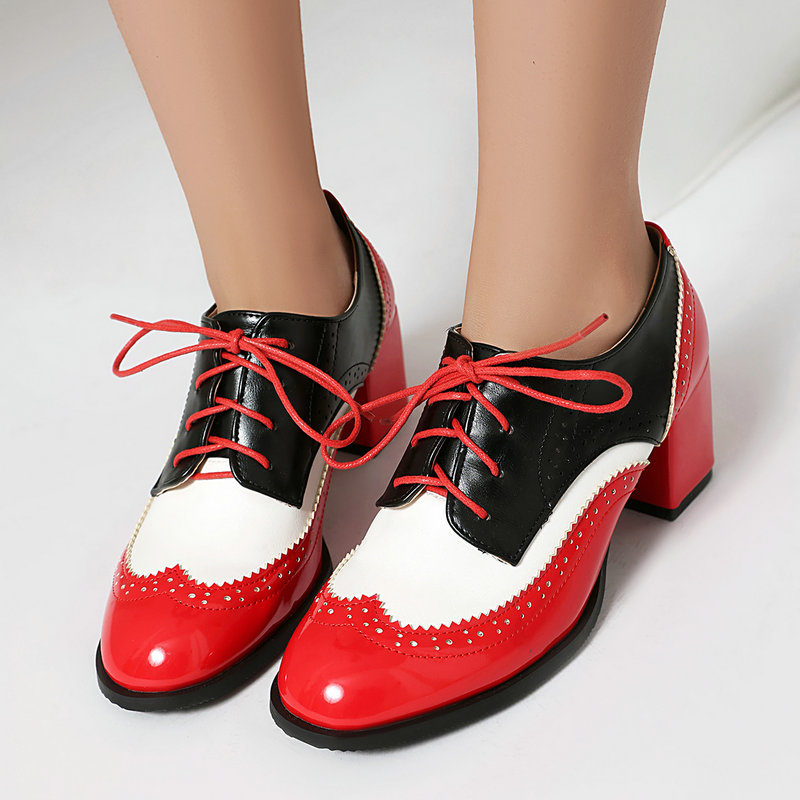プラスサイズ 36-48 ブラウンブラックカラー英国女性のパ - Oxford Lace Up Women のレビューと価格