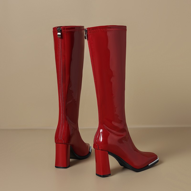 ニーハイブーツ 秋新作 スクエアトゥ メタルヘッドガード パ - Knee High Boots Women のレビューと価格